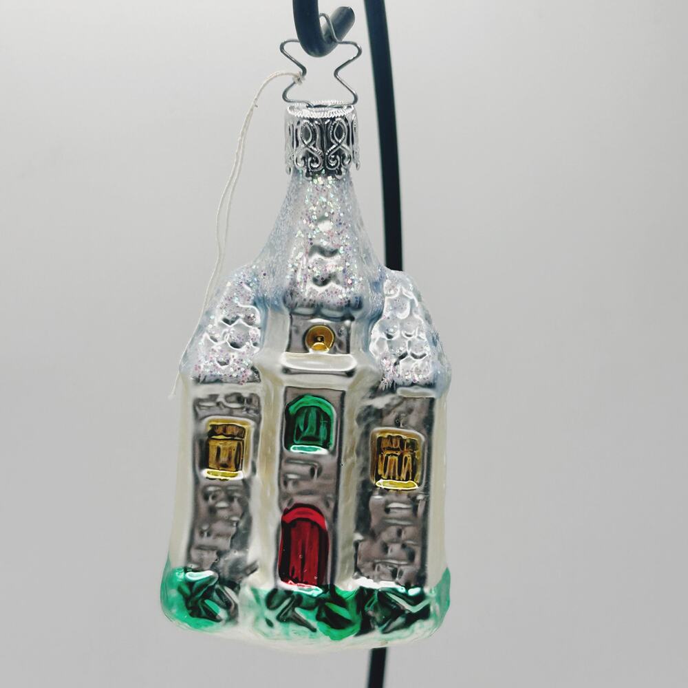 Vintage INGE Hand Blown Glass Church / Cathedral Christmas Ornament West Germany